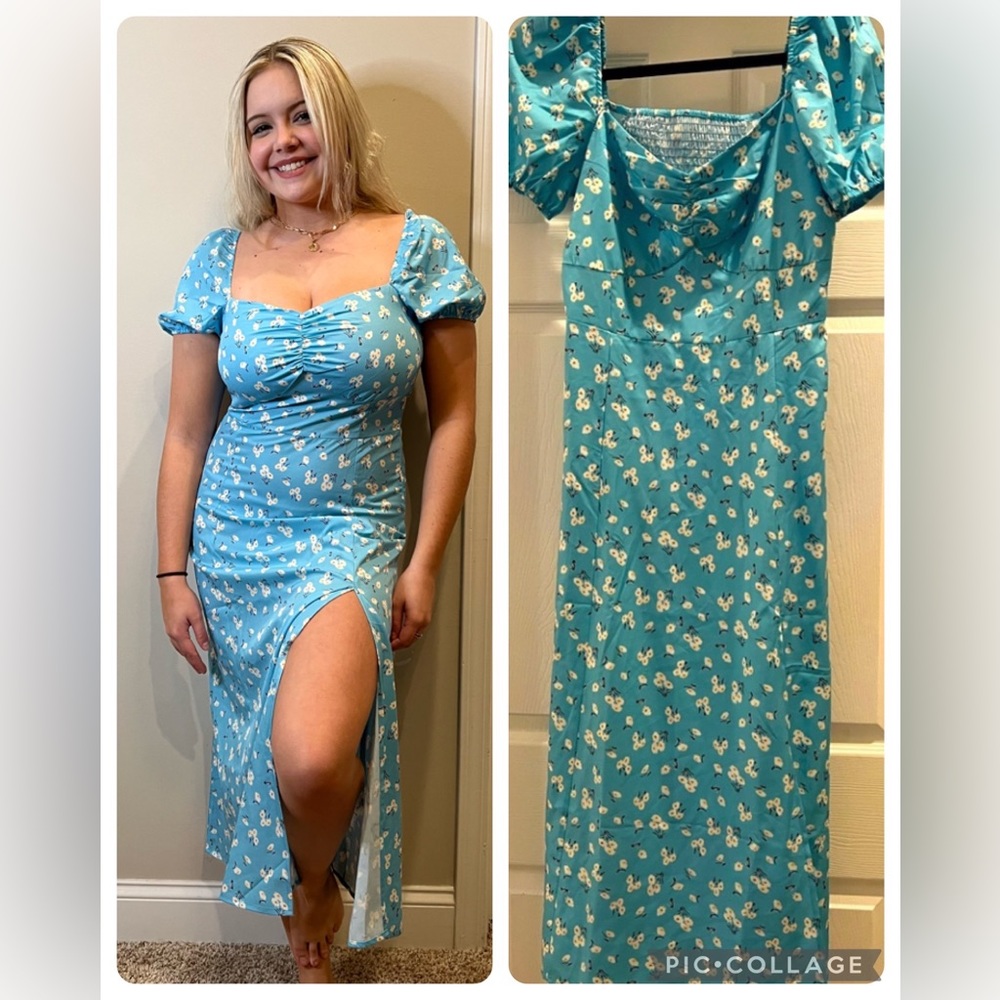 SHEIN Light Blue Floral Maxi Dress
